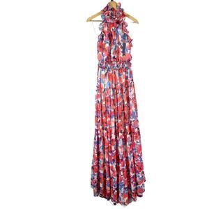 PATBO Violet Floral Flutter Halter Style Maxi Dress Size US 8 Cherry